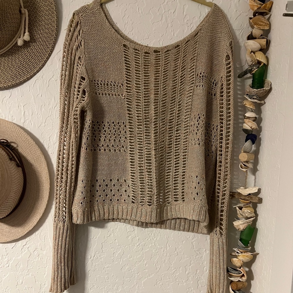 Free people open knit tan sweater medium